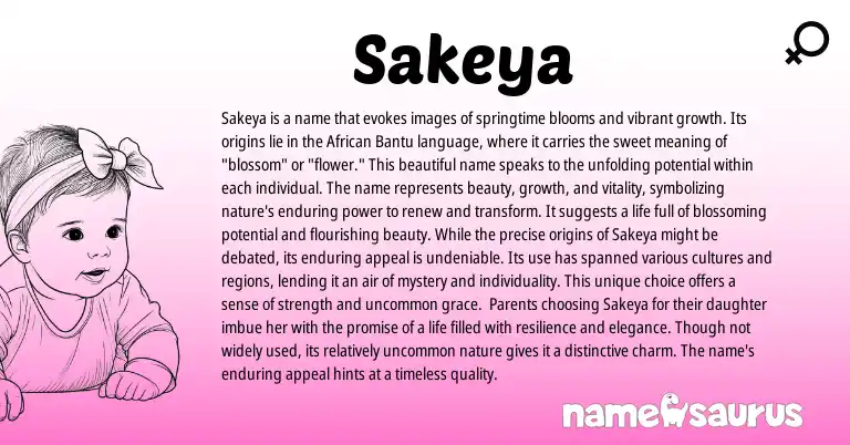 Infographic about Sakeya name meaning, Sakeya is a name from Bantu, African origin(s).