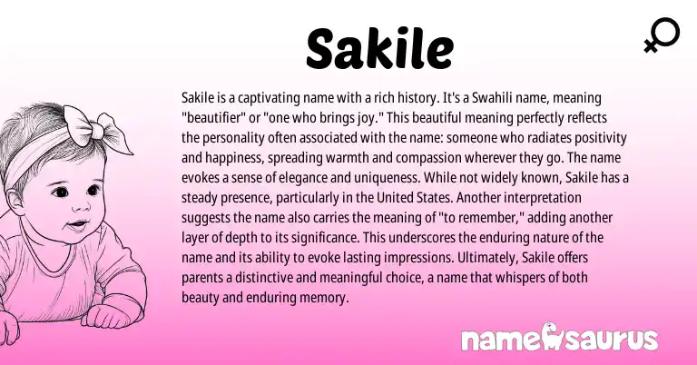 Infographic about Sakile name meaning, Sakile is a name from Swahili origin(s).