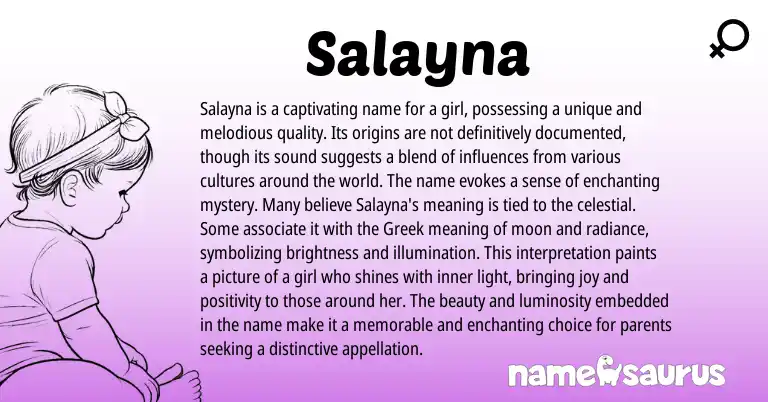 Infographic about Salayna name meaning, Salayna is a name from Greek origin(s).