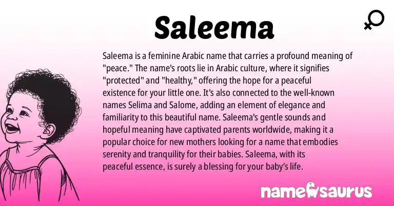 Infographic about Saleema name meaning, Saleema is a name from Arabic origin(s).
