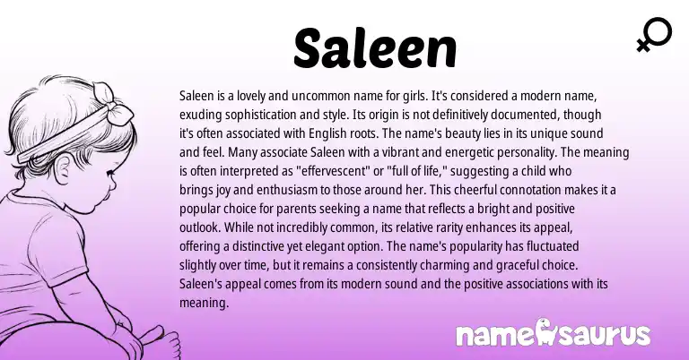 Infographic about Saleen name meaning, Saleen is a name from English origin(s).