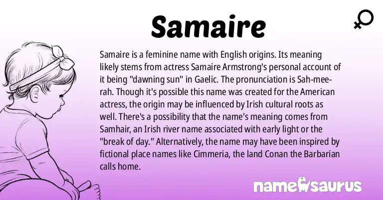 Infographic about Samaire name meaning, Samaire is a name from English origin(s).