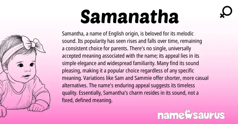 Infographic about Samanatha name meaning, Samanatha is a name from Unknown origin(s).