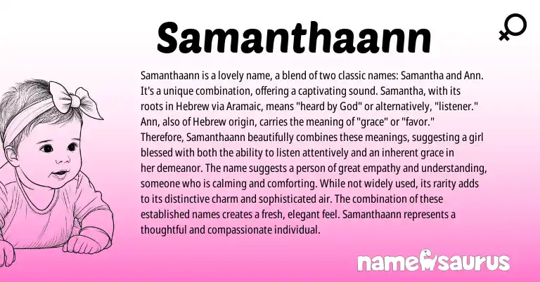 Infographic about Samanthaann name meaning, Samanthaann is a name from Hebrew, English origin(s).