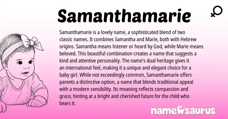 Infographic about Samanthamarie name meaning, Samanthamarie is a name from Mari, Hebrew, American origin(s).