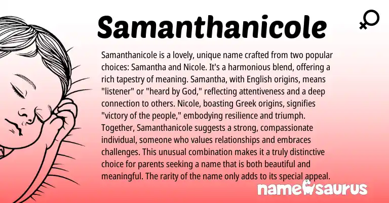 Infographic about Samanthanicole name meaning, Samanthanicole is a name from Greek, French, American origin(s).