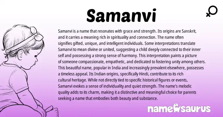 Infographic about Samanvi name meaning, Samanvi is a name from Sanskrit origin(s).