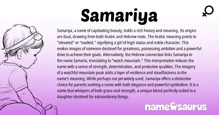 Infographic about Samariya name meaning, Samariya is a name from Hebrew, Arabic origin(s).