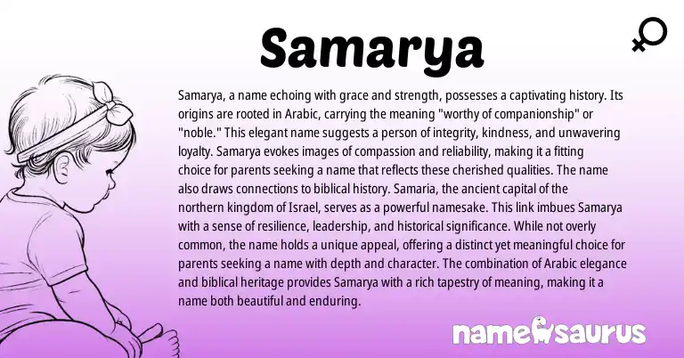Infographic about Samarya name meaning, Samarya is a name from Arabic origin(s).