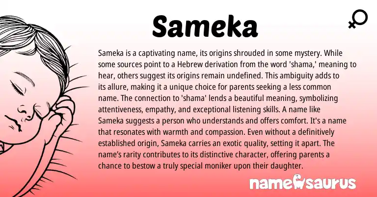 Infographic about Sameka name meaning, Sameka is a name from Hebrew origin(s).