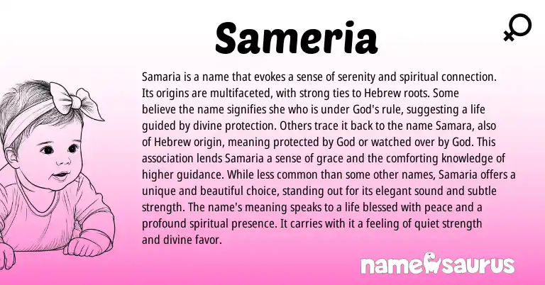 Infographic about Sameria name meaning, Sameria is a name from Hebrew origin(s).