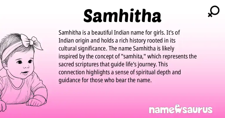 Infographic about Samhitha name meaning, Samhitha is a name from Indian origin(s).