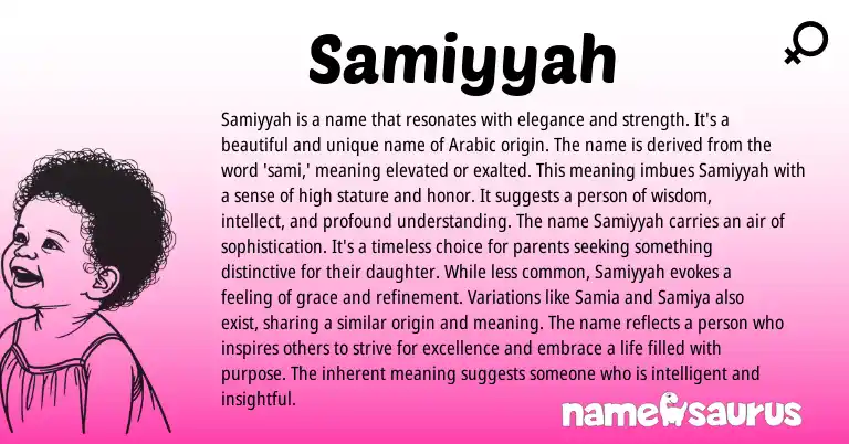 Infographic about Samiyyah name meaning, Samiyyah is a name from Arabic origin(s).