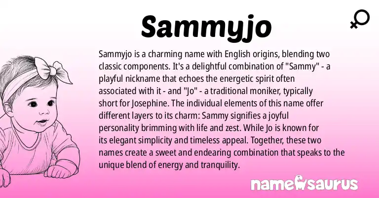 Infographic about Sammyjo name meaning, Sammyjo is a name from English origin(s).