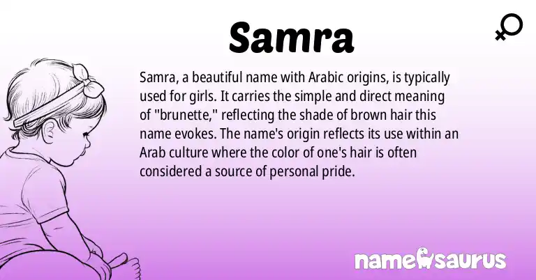 Infographic about Samra name meaning, Samra is a name from Arabic origin(s).