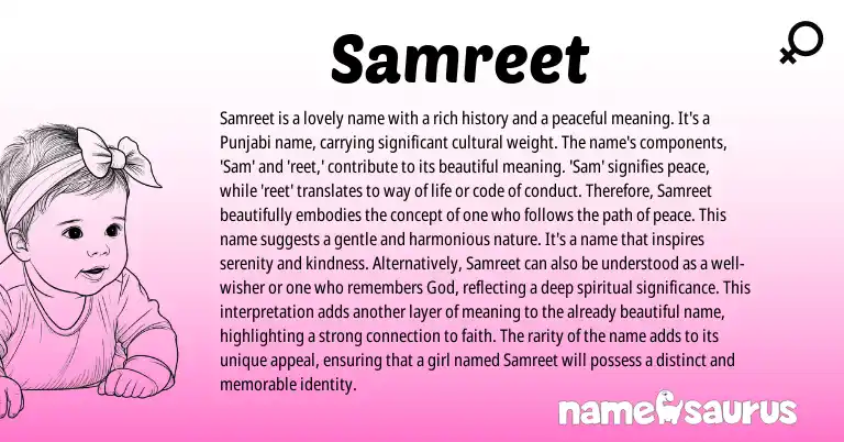 Infographic about Samreet name meaning, Samreet is a name from Punjabi origin(s).