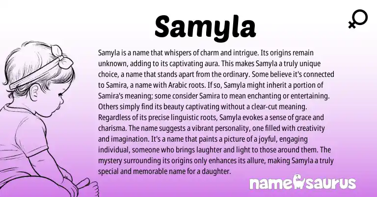 Infographic about Samyla name meaning, Samyla is a name from Other origin(s).