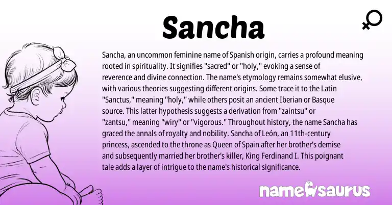 Infographic about Sancha name meaning, Sancha is a name from Spain, Spanish, Latin, Basque origin(s).
