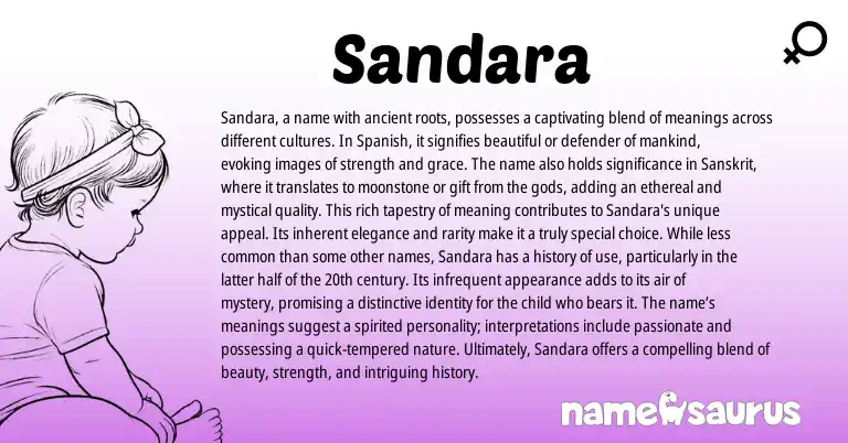 Infographic about Sandara name meaning, Sandara is a name from Arabic, Spanish, Sanskrit origin(s).