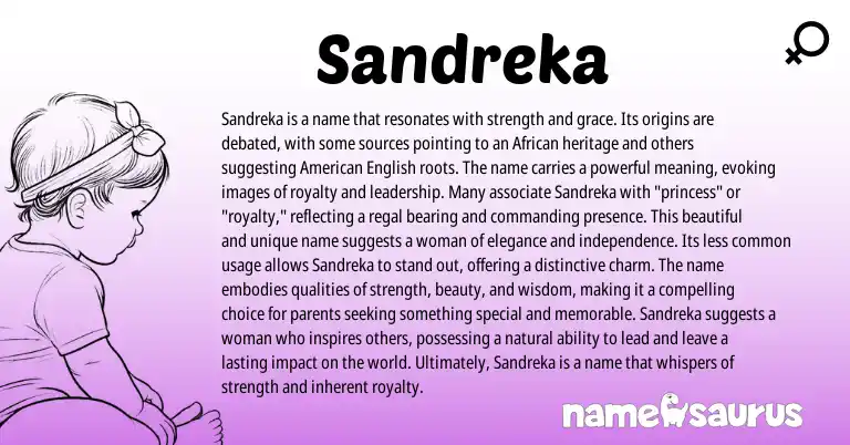 Infographic about Sandreka name meaning, Sandreka is a name from African, American origin(s).