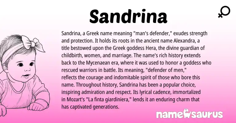 Infographic about Sandrina name meaning, Sandrina is a name from Greek origin(s).