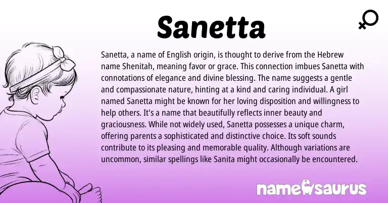 Infographic about Sanetta name meaning, Sanetta is a name from Hebrew origin(s).