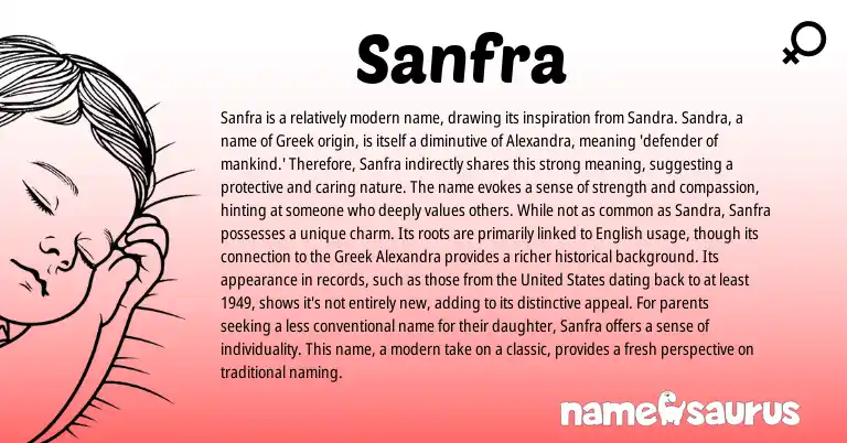 Infographic about Sanfra name meaning, Sanfra is a name from Greek origin(s).