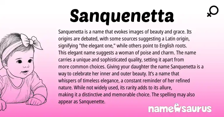 Infographic about Sanquenetta name meaning, Sanquenetta is a name from Latin origin(s).