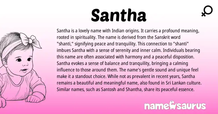 Infographic about Santha name meaning, Santha is a name from Indian, Sanskrit origin(s).
