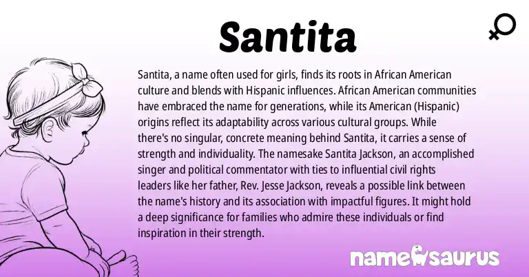 Infographic about Santita name meaning, Santita is a name from African American, American (Hispanic) origin(s).