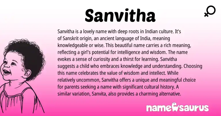 Infographic about Sanvitha name meaning, Sanvitha is a name from Indian, Sanskrit origin(s).
