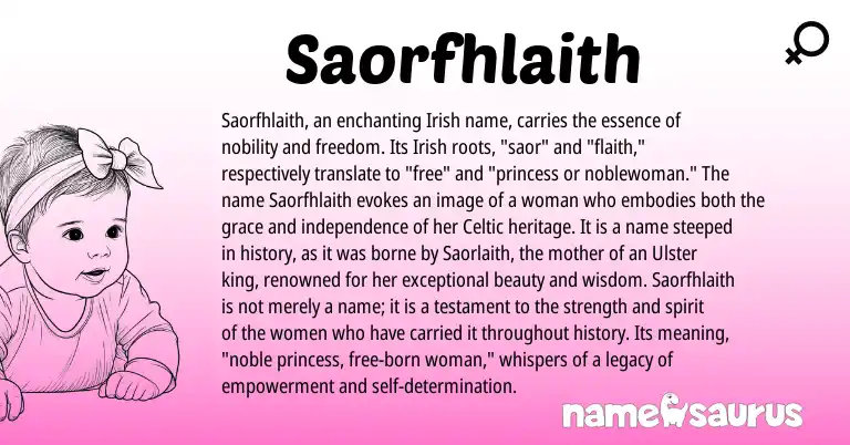 Infographic about Saorfhlaith name meaning, Saorfhlaith is a name from Irish, Celtic origin(s).