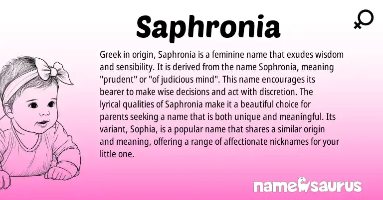 Infographic about Saphronia name meaning, Saphronia is a name from Greek origin(s).