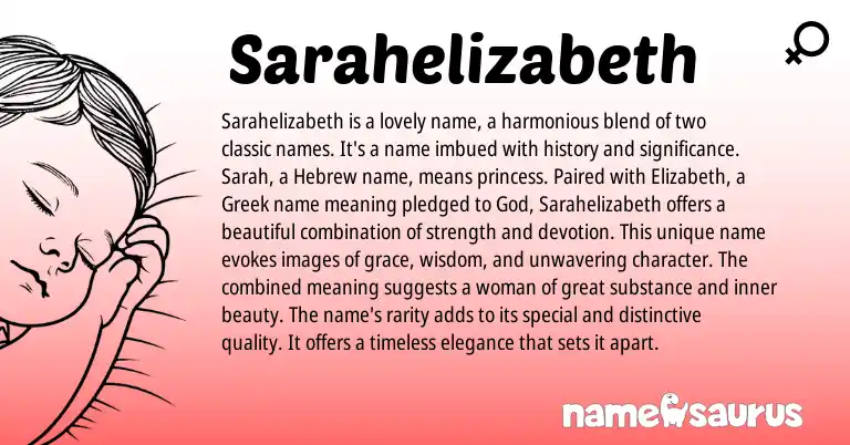 Infographic about Sarahelizabeth name meaning, Sarahelizabeth is a name from Hebrew origin(s).