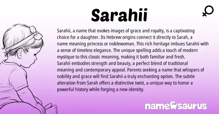 Infographic about Sarahii name meaning, Sarahii is a name from Hebrew origin(s).