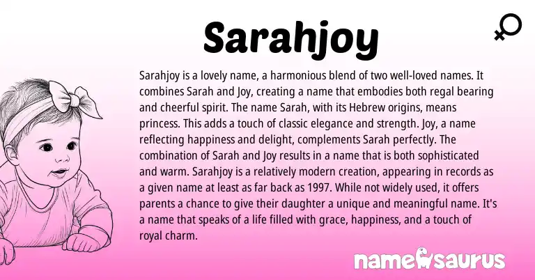 Infographic about Sarahjoy name meaning, Sarahjoy is a name from Hebrew origin(s).