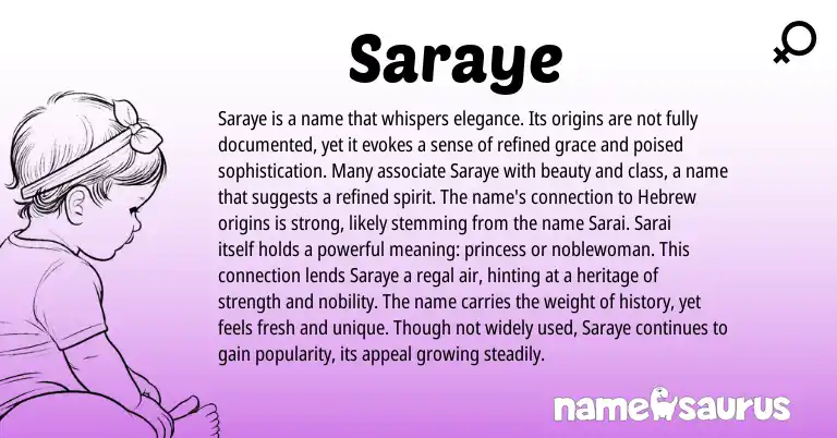 Infographic about Saraye name meaning, Saraye is a name from Persian origin(s).