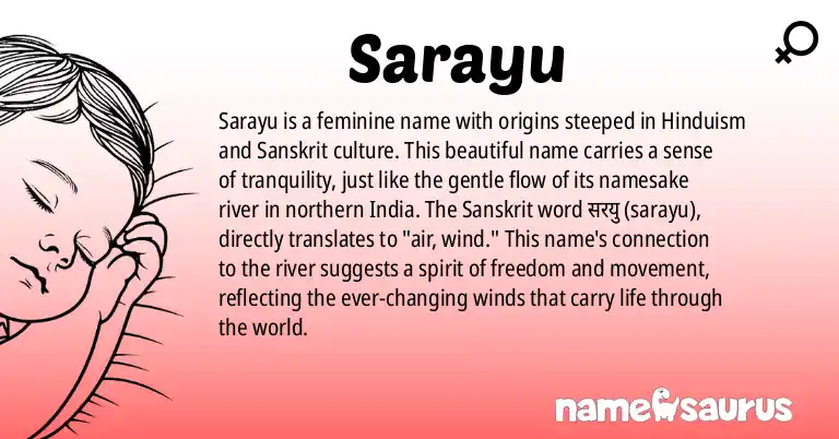 Infographic about Sarayu name meaning, Sarayu is a name from Sanskrit, Hinduism origin(s).