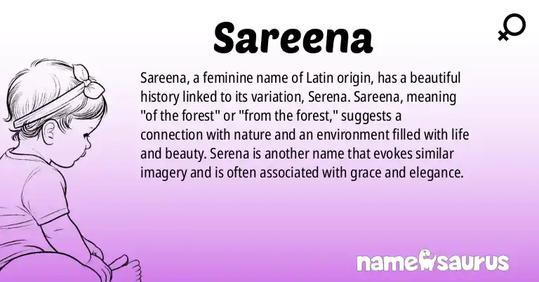 Infographic about Sareena name meaning, Sareena is a name from Latin origin(s).
