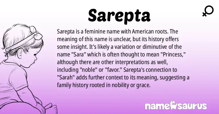 Infographic about Sarepta name meaning, Sarepta is a name from American origin(s).