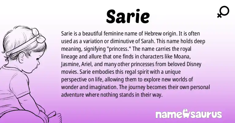 Infographic about Sarie name meaning, Sarie is a name from Hebrew origin(s).