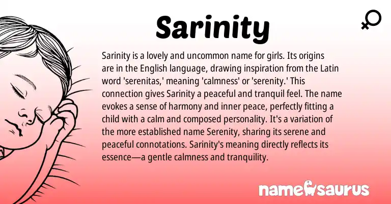 Infographic about Sarinity name meaning, Sarinity is a name from Latin origin(s).