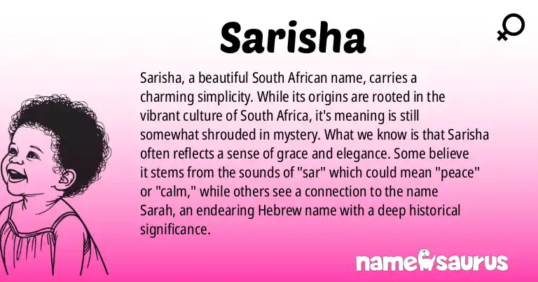 Infographic about Sarisha name meaning, Sarisha is a name from South African origin(s).