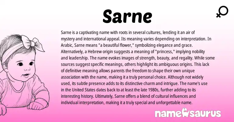 Infographic about Sarne name meaning, Sarne is a name from Hebrew, Arabic origin(s).