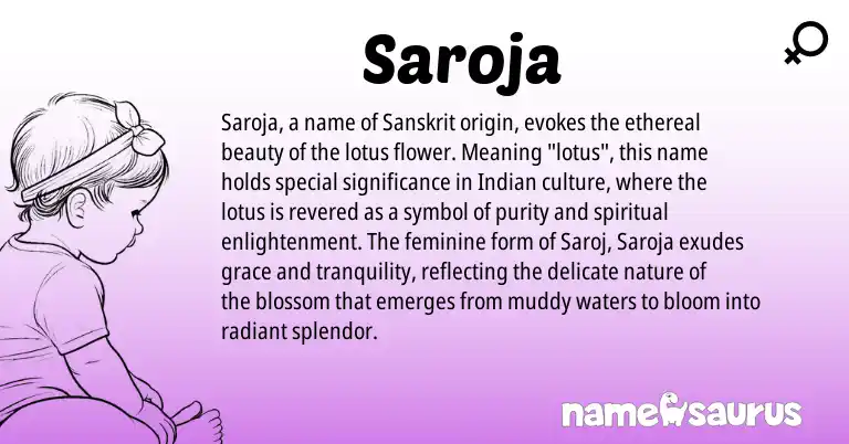 Infographic about Saroja name meaning, Saroja is a name from Sanskrit, Indian origin(s).