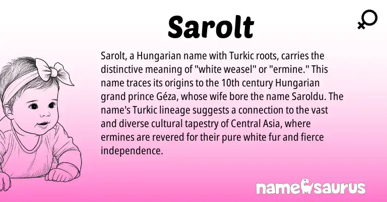 Infographic about Sarolt name meaning, Sarolt is a name from Hungarian origin(s).