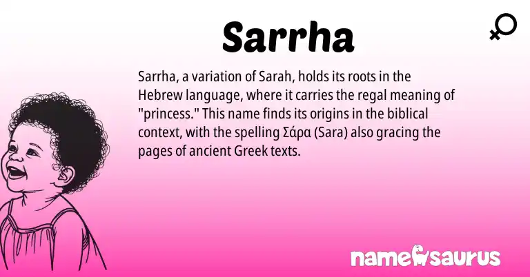 Infographic about Sarrha name meaning, Sarrha is a name from Hebrew, Greek origin(s).