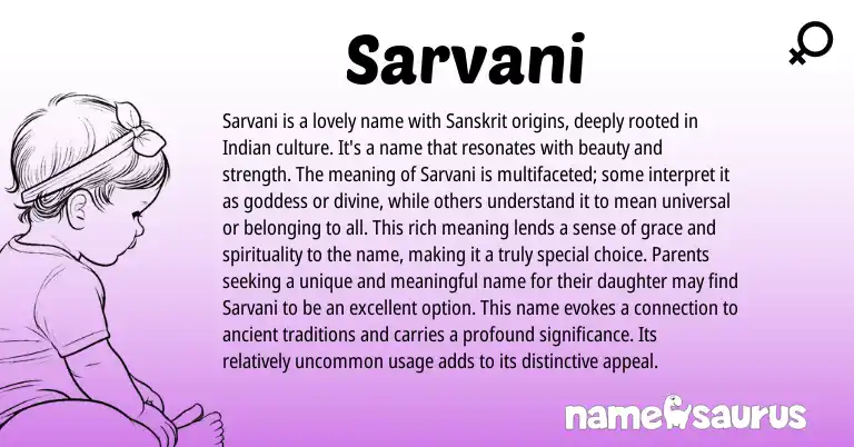 Infographic about Sarvani name meaning, Sarvani is a name from Sanskrit origin(s).