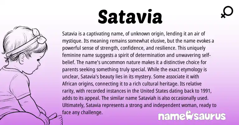 Infographic about Satavia name meaning, Satavia is a name from African origin(s).