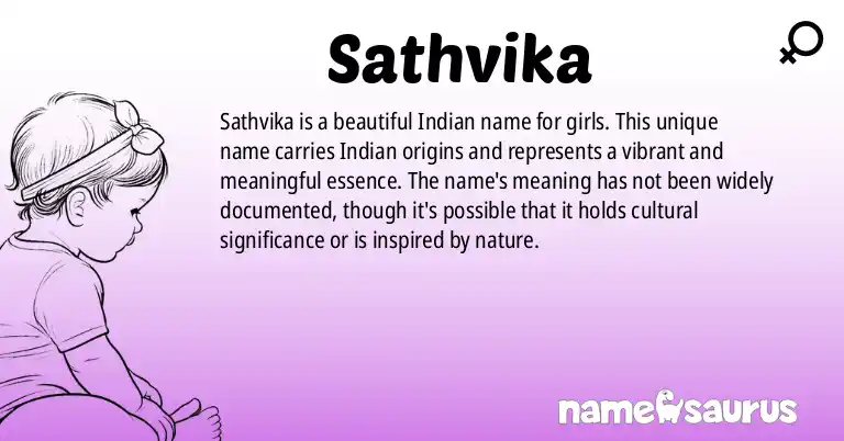 Infographic about Sathvika name meaning, Sathvika is a name from Indian origin(s).